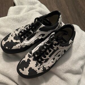 Vans Black and White Cow Print Sneakers